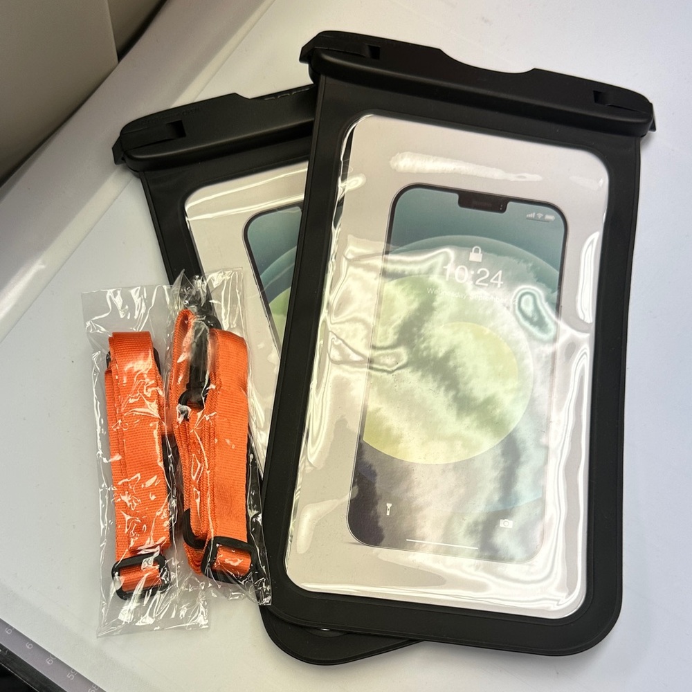 Waterproof Phone Pouch with Orange Lanyard set of 2 both new